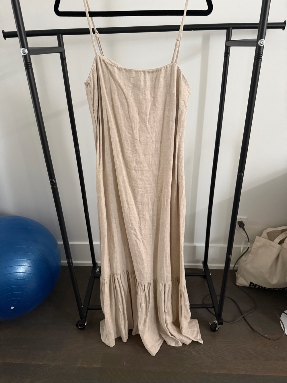 & Other Stories Beige Linen-Blend Spaghetti-Strap Maxi Dress